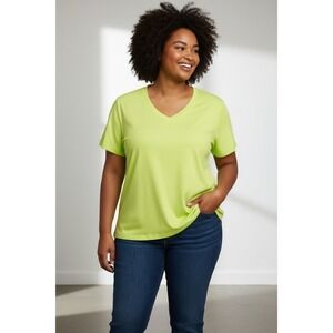 Calvin Klein Womens Plus  V-Neck Logo T-Shirt  2-Pack Black / Lime Volt Size 1X